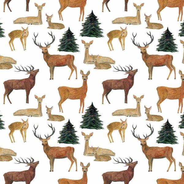Watercolour painting seamless pattern with reindeer and Christmas tree
