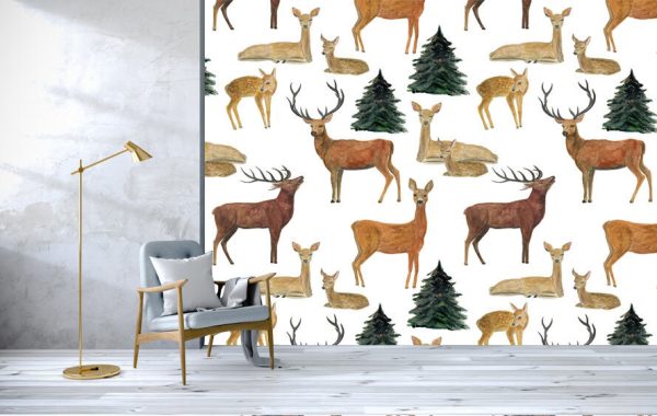 Watercolour painting seamless pattern with reindeer and Christmas tree - Image 3