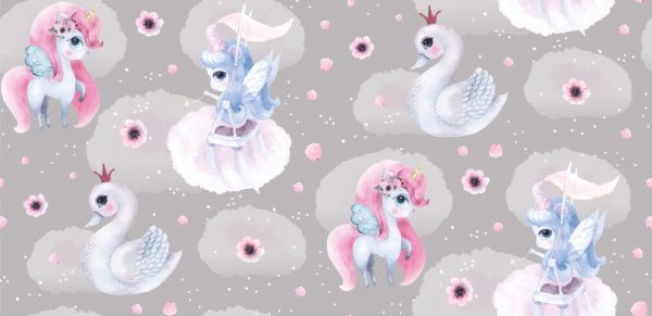 Pattern print unicorn fairy swan watercolour poster girl room decor wallpaper - Image 2
