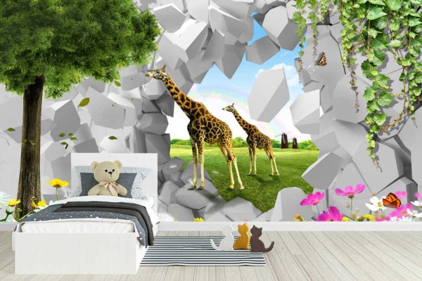 3d giraffe wall background