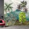 Landscape wallpaper, garden background, exotic trees, tropical plants, mural art. - Image 2