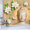 Buddha with white flowers and butterfly wallpaper - Image 3