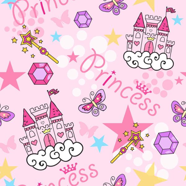 Princess Seamless Pattern for textile with castle, crown, butterfly, stars, diamond. Abstract seamless pattern for girls. - Image 2