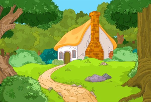 Rural Cartoon Forest Cabin Landscape