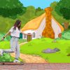 Rural Cartoon Forest Cabin Landscape - Image 2