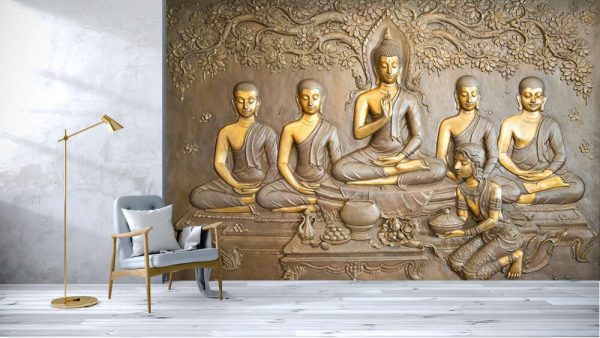Buddha wooden carving.Mural paintings tell the story about the Buddha's history - Image 3