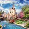 3d image of fairy-tale castle with a pond and swans, a bridge and dense vegetation, a rainbow in the sky 3d rendering - Image 3
