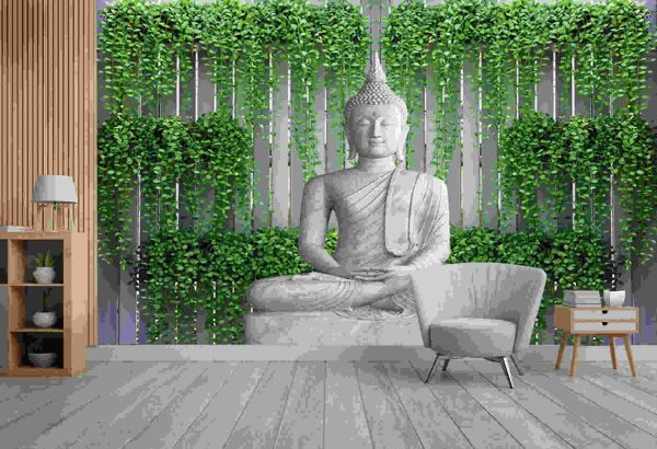 Green Leaf Background With Buddha