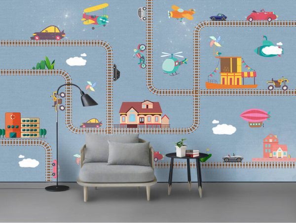 Cartoon Cars, Train Tracks, Children's Room, Cute Background Wall