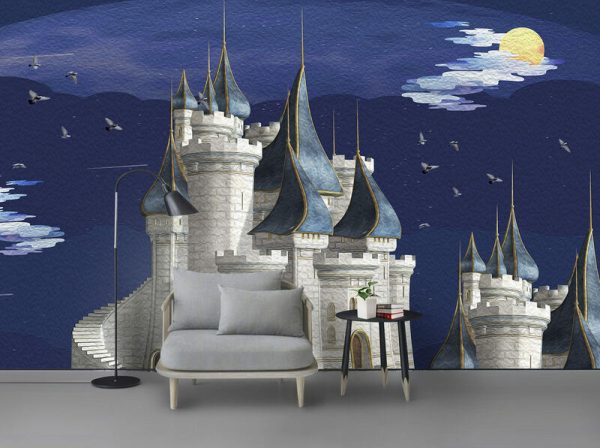 Cartoon Fantasy Castle Moonlight Oil Painting Children's Room Wallpaper - Image 2