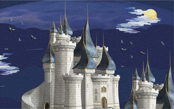Cartoon Fantasy Castle Moonlight Oil Painting Children's Room Wallpaper