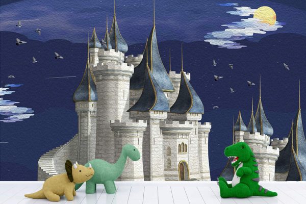 Cartoon Fantasy Castle Moonlight Oil Painting Children's Room Wallpaper - Image 3