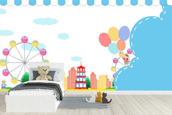 Cartoon Ferris Wheel Amusement Park Kids Wallpaper