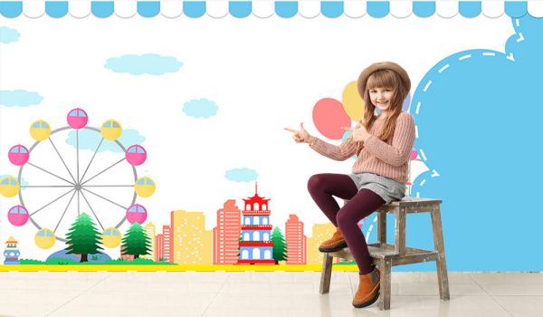Cartoon Ferris Wheel Amusement Park Kids Wallpaper - Image 3