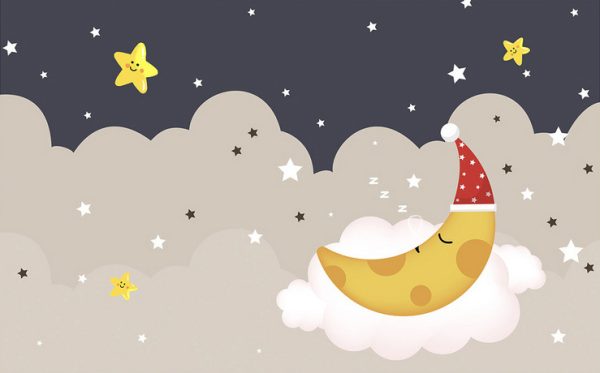 Cartoon Golden Moon Expression Stars Kids Wallpaper - Image 3