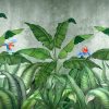 Tropical jungle with flying parrots. Against the background of textured plaster. - Image 2