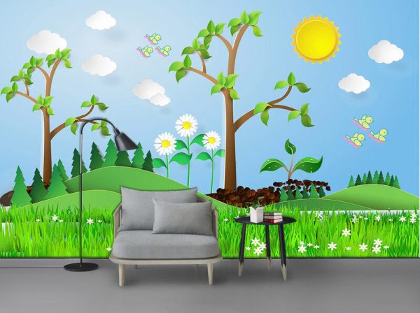 Cartoon Tree Children's Room Wallpaper