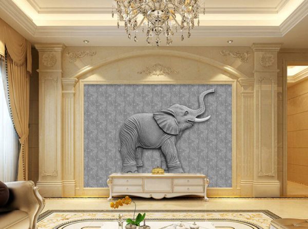 3D Relief Elephant Marble Background Wall Mural