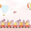 Children Room Cartoon Drawing Train House Hot Air Balloon Wallpaper - Image 2