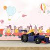Children Room Cartoon Drawing Train House Hot Air Balloon Wallpaper - Image 3