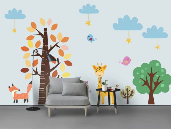 Children's Room Cartoon Animal Tree Height Ruler Background Wall