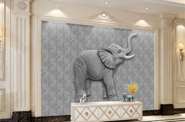 3D Relief Elephant Marble Background Wall Mural - Image 2