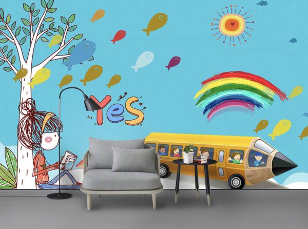 Cute Cartoon Wallpaper Kid's Room Kindergarten Classroom Background