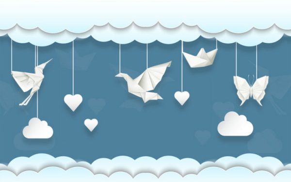 Cute Cloud Origami Effect Kids Room Background Wall Mural - Image 2
