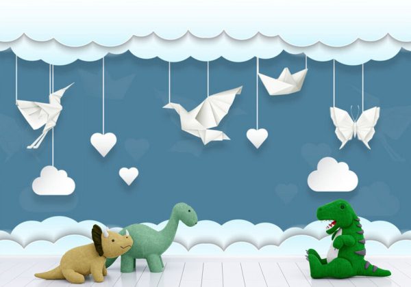Cute Cloud Origami Effect Kids Room Background Wall Mural - Image 3