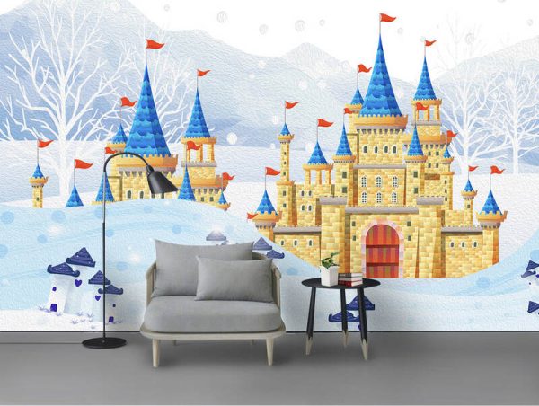 Cute Snow Scene Castle Oil Painting Children's Room Background Wall Paper