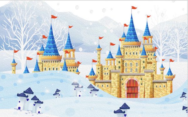 Cute Snow Scene Castle Oil Painting Children's Room Background Wall Paper - Image 2