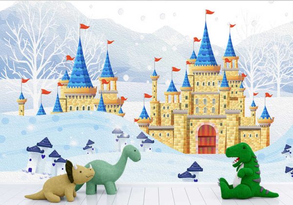 Cute Snow Scene Castle Oil Painting Children's Room Background Wall Paper - Image 3
