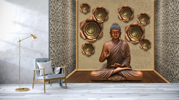 3D Wallpaper, Buddha sculpture in a devotional room - Image 2