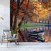 Colorful autumn landscape, Nature background, Boat on the lake in the autumnal forest - Image 2