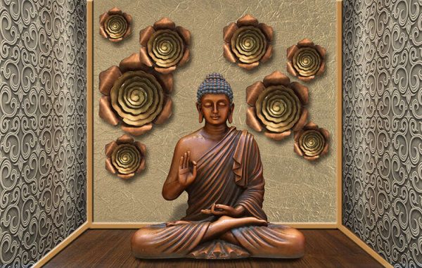 3D Wallpaper, Buddha sculpture in a devotional room - Image 3