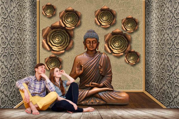 3D Wallpaper, Buddha sculpture in a devotional room