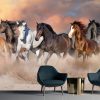 Horse herd run gallop in desert dust against dramatic sky - Image 2