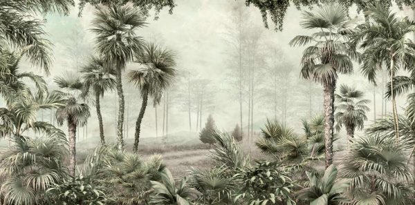 Tropical trees and leaves for digital printing wallpaper, Wallpaper for walls - 3D illustration