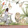 Watercolour composition with African animals and natural elements. Lion, zebra, monkeys, parrots, palm trees, flowers. Safari wild creatures. Jungle, tropical illustration for nursery wallpaper.jpg - Image 2