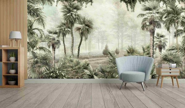 Tropical trees and leaves for digital printing wallpaper, Wallpaper for walls - 3D illustration - Image 2