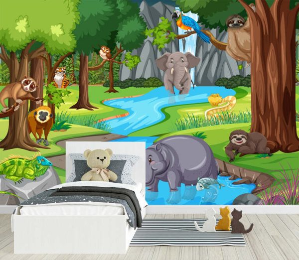 Wild animal in the jungle scene illustration