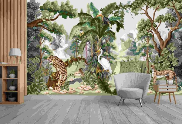 Jungle landscape with animals.