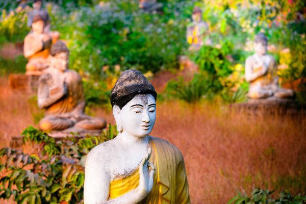 Amazing view of lot Buddhas statues in Loumani Buddha Garden. Hpa-An, Myanmar (Burma) travel landscapes and destinations