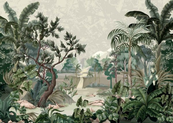 Jungle landscape with river and palms. Interior print mural - Image 2