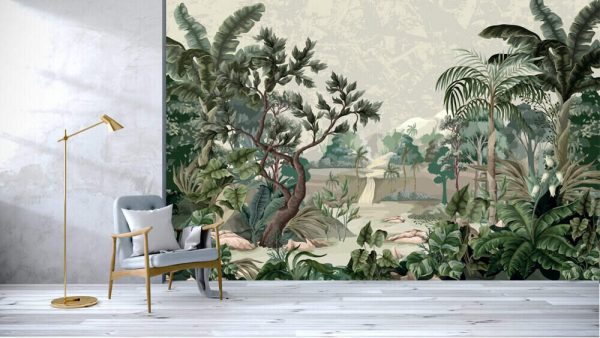 Jungle landscape with river and palms. Interior print mural - Image 3