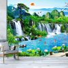 Landscape of mountain with waterfall and nine fishes near a bridge for wall decoration. - Image 3