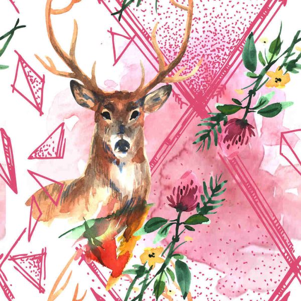 Beautiful hand drawn water colour seamless pattern with deer. Boho style - Image 3
