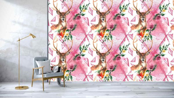 Beautiful hand drawn water colour seamless pattern with deer. Boho style - Image 2