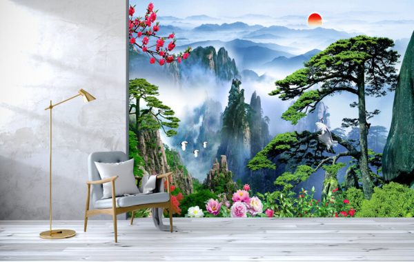 3d wallpaper design with an amazing landscape view and trees flowers and forest - Image 2