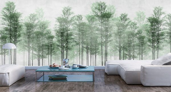 leaves in foggy forest wallpaper design - 3D illustration - Image 3